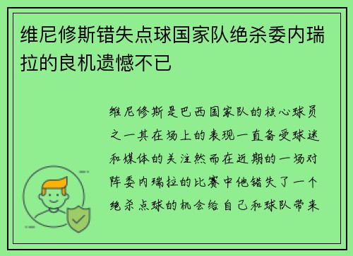 维尼修斯错失点球国家队绝杀委内瑞拉的良机遗憾不已
